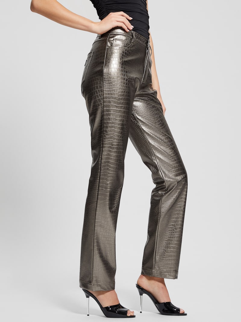 Guess Ambra Metallic Faux-Leather Pants - Antique Metal