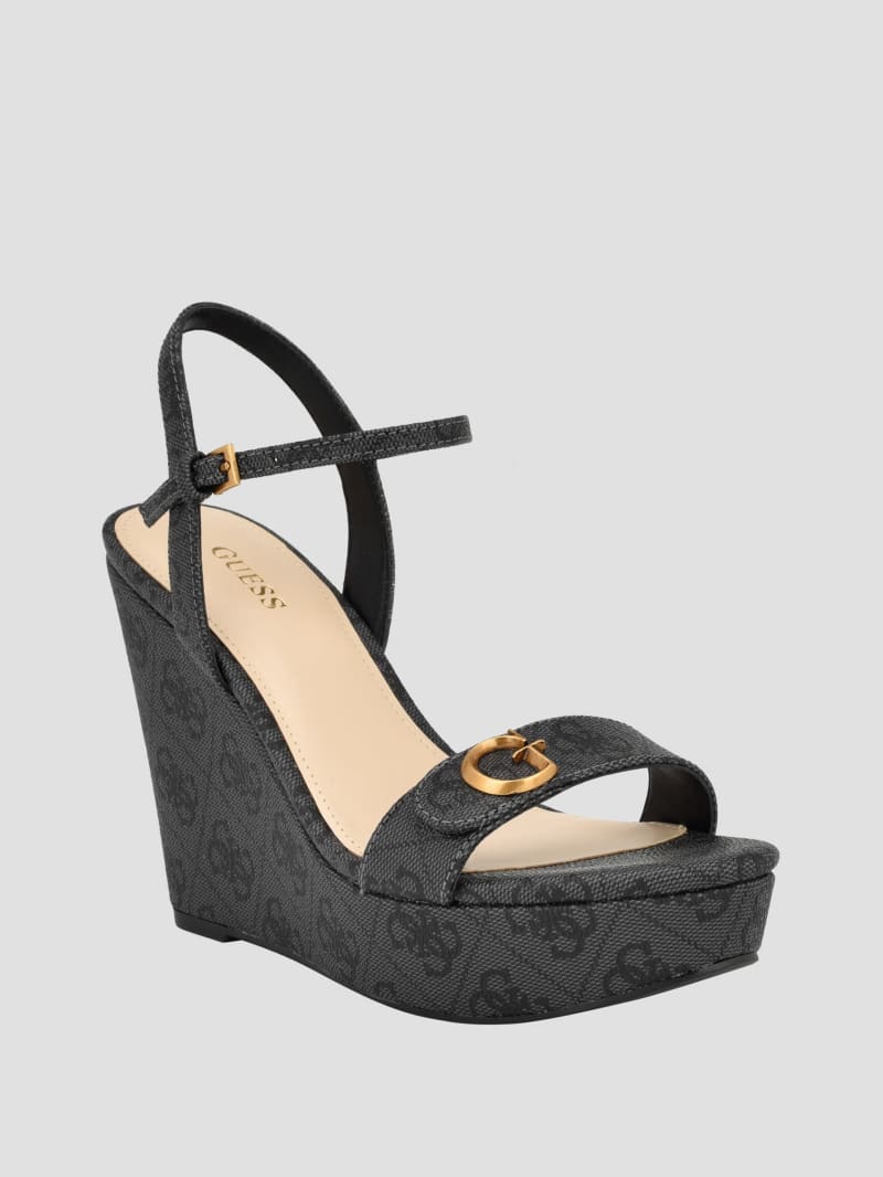 Guess Himifa Shimmer Metallic G Wedge Sandals - Black 001