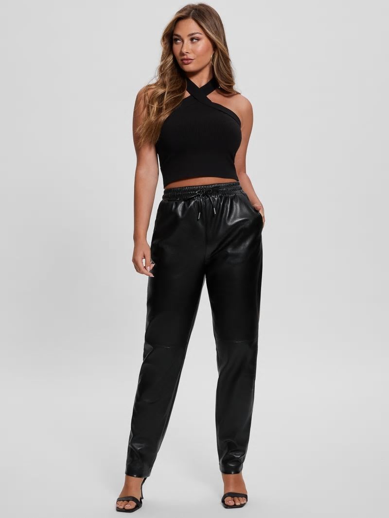 Guess Viola Faux-Leather Joggers - Black