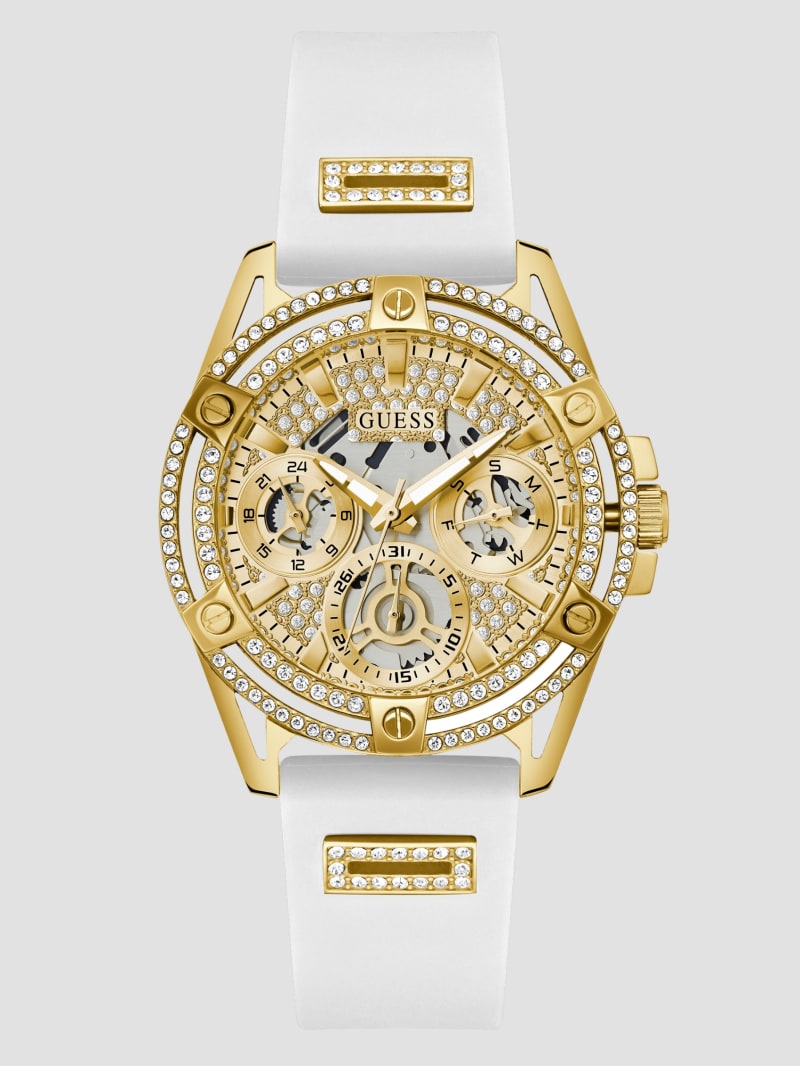 Guess Gold-Tone and White Silicone Multifunction Watch - White Multi