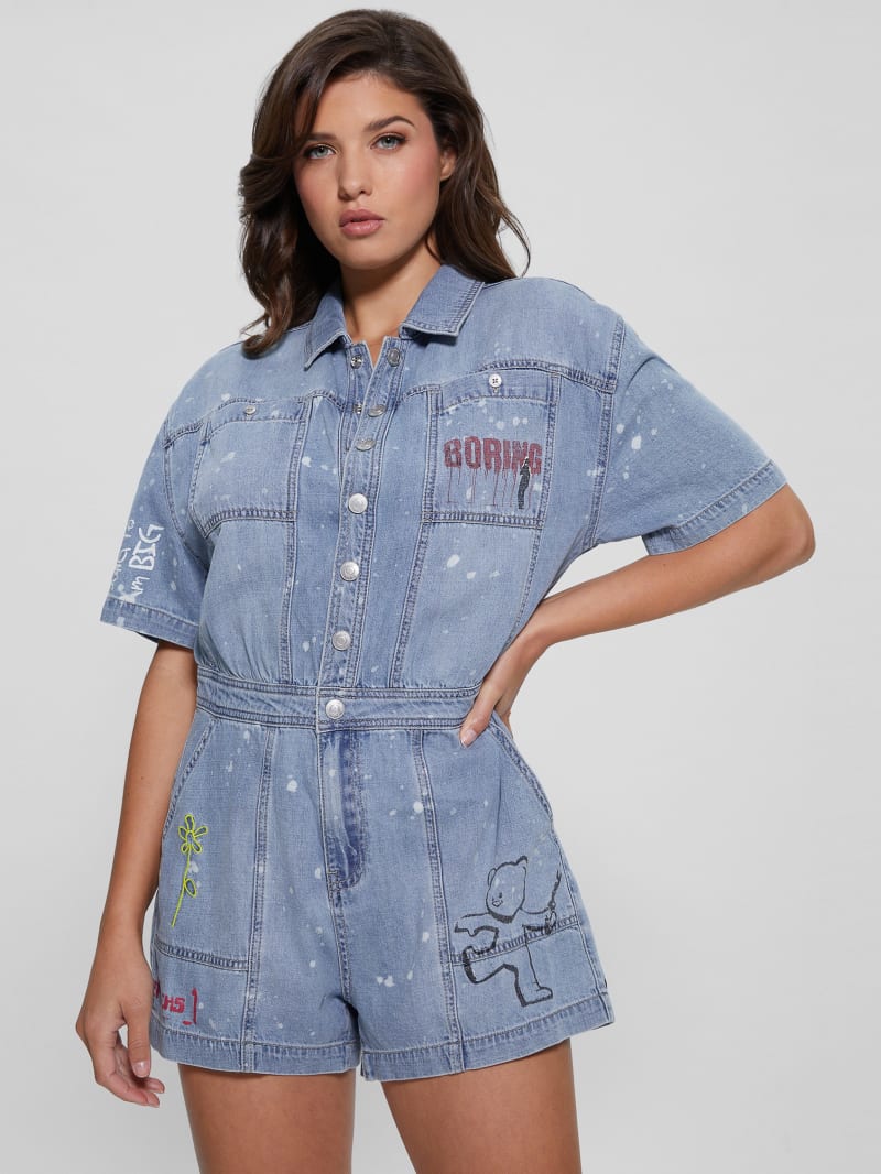 Guess Silvia Denim Graphic Romper - Lana Light