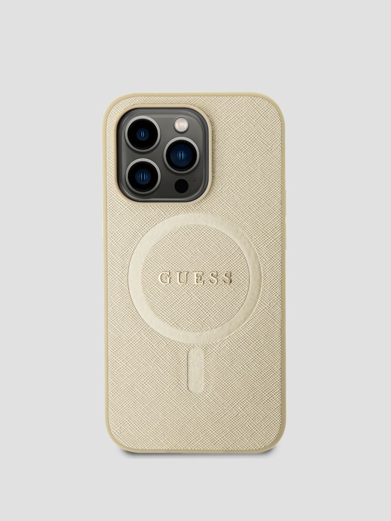 Guess Saffiano MagSafe iPhone 15 Pro Case - Beige Overflow