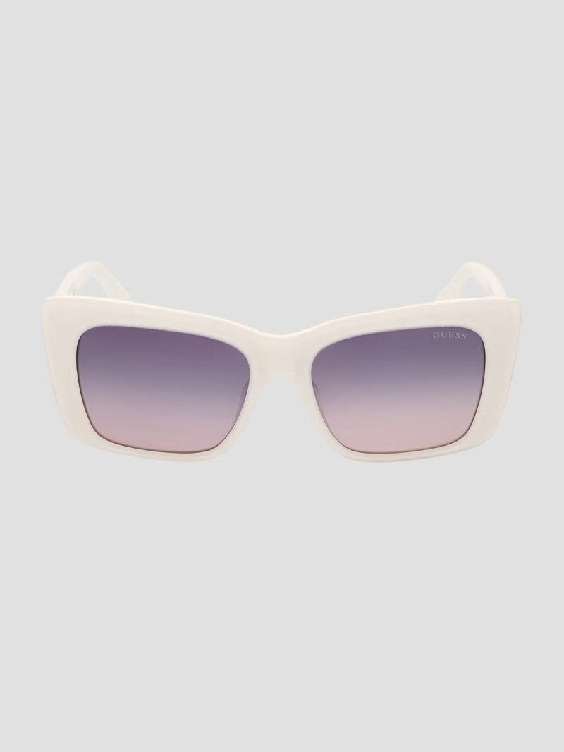 Guess Square Logo Print Plastic Sunglasses - 21b-wht