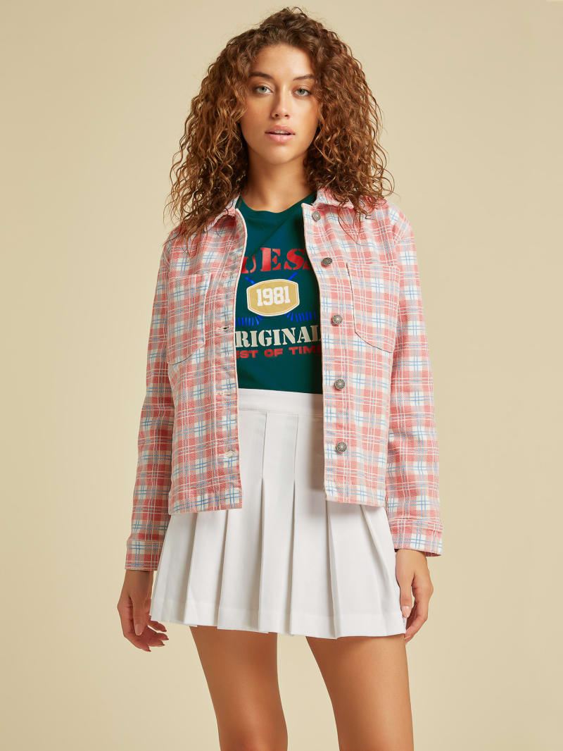 Guess GUESS Originals Plaid Denim Jacket - Red Multi