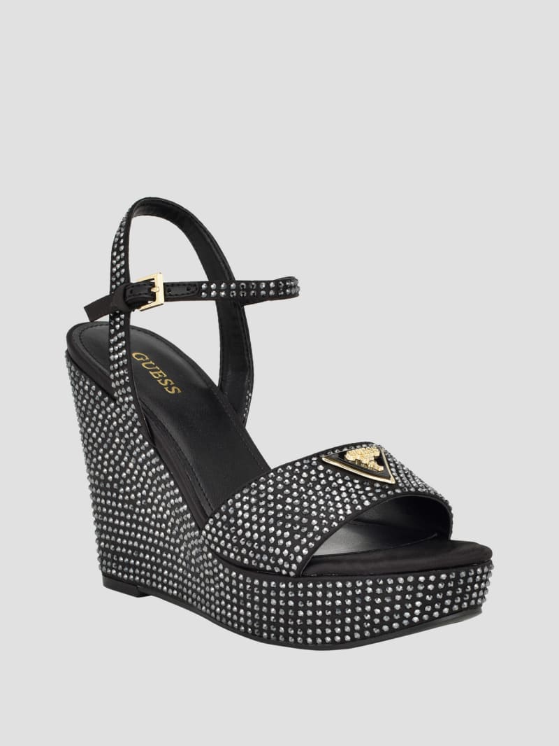 Guess Hippa Rhinestone Wedge Sandals - Black 001