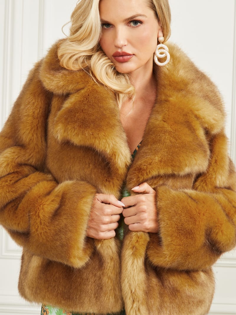 Guess New Gwenda Faux-Fur Jacket - Camel