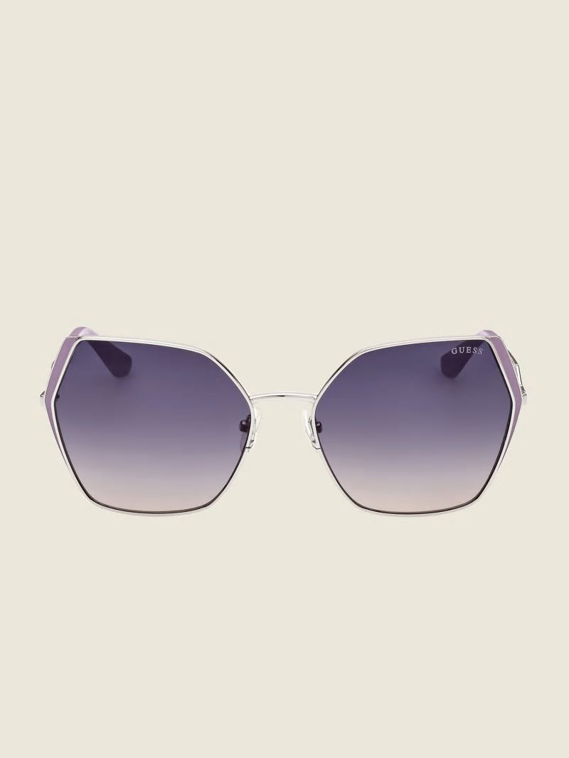 Guess Oversized Metal Geometric Sunglasses - Wht/Silver