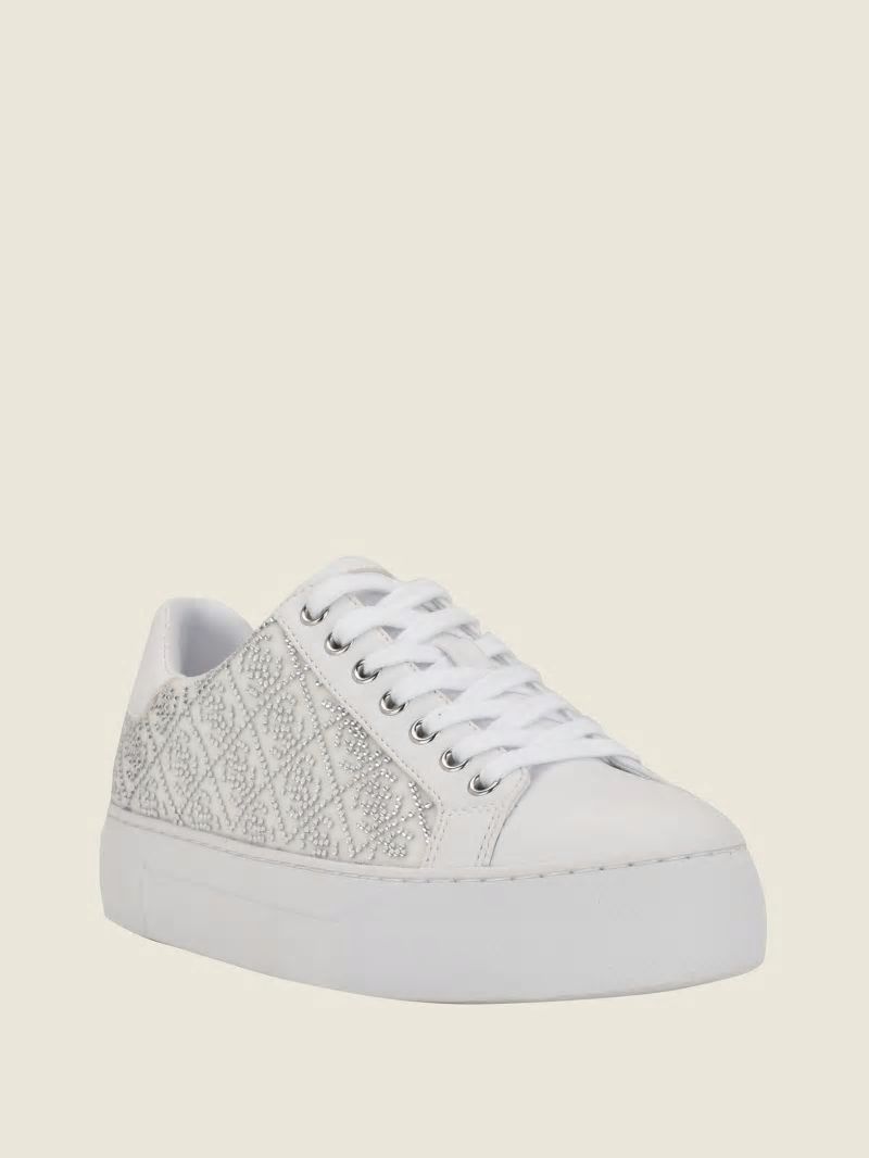 Guess Gelsen Rhinestone Logo Low-Top Sneakers - Silver 040