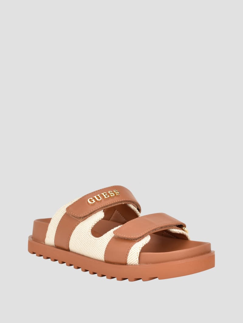 Guess Fabulon Quattro G Two-Strap Slides - Medium Brown