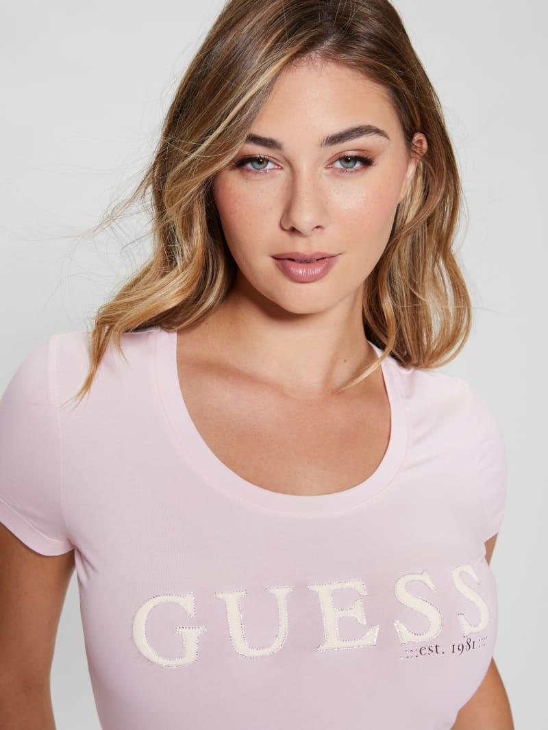 Guess Eco Rhinestone Logo Tee - Low Key Pink