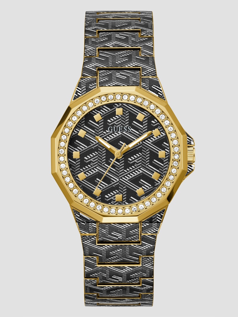 Guess G-Cube Print Gold-Tone Analog Watch - Gold