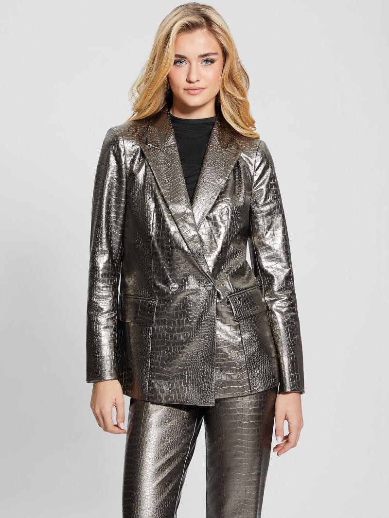 Guess Diletta Faux-Leather Blazer - Antique Metal