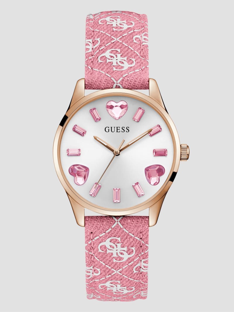 Guess Pink Denim Analog Watch - Silver