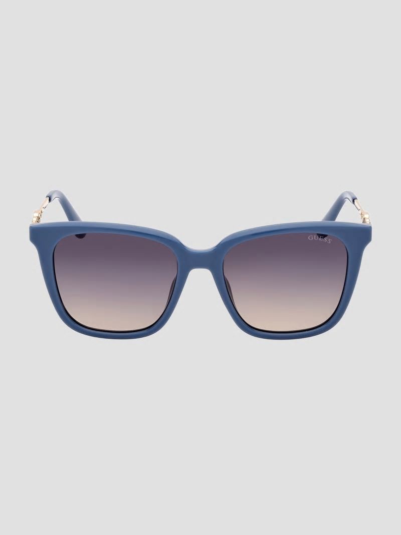 Guess Plastic Square G Sunglasses - Blue W/Silver