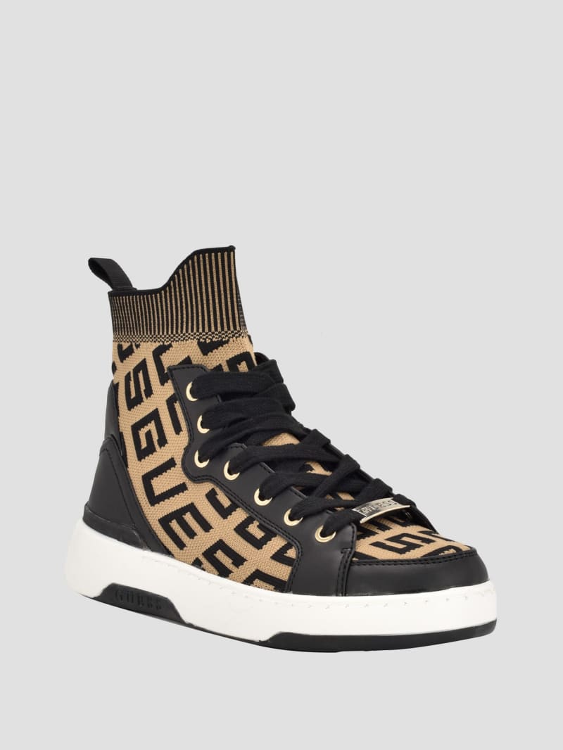 Guess Mannen Logo Knit High-Top Sneakers - Medium Brown