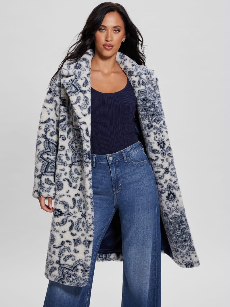 Guess Eco Carolina Printed Sherpa Coat - White Bandana Combo