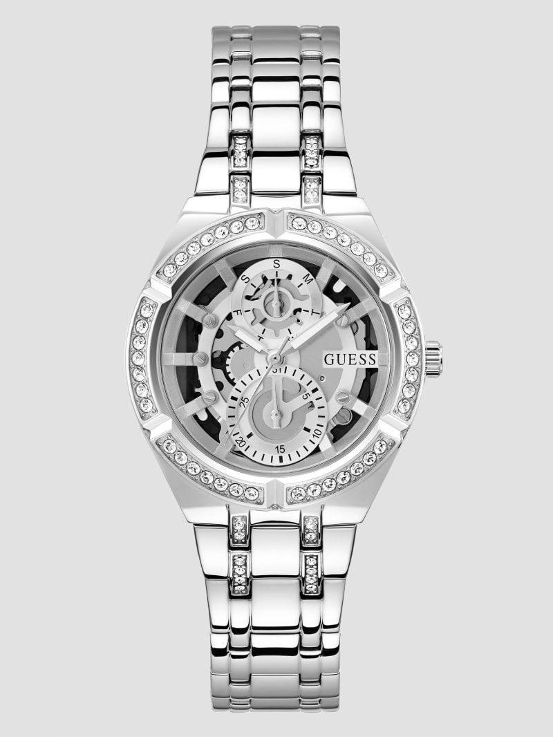 Guess Silver-Tone Cut-Through Multifunction Watch - Silver