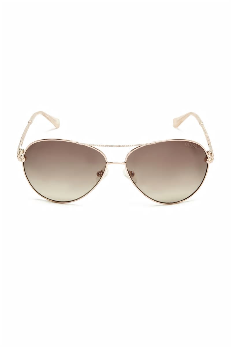 Guess Catherine Rhinestone Aviator Sunglasses - Rose Gold