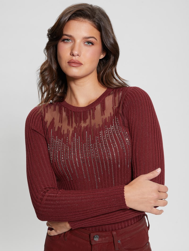 Guess Claudine Embellished Sweater - Tahiti Red