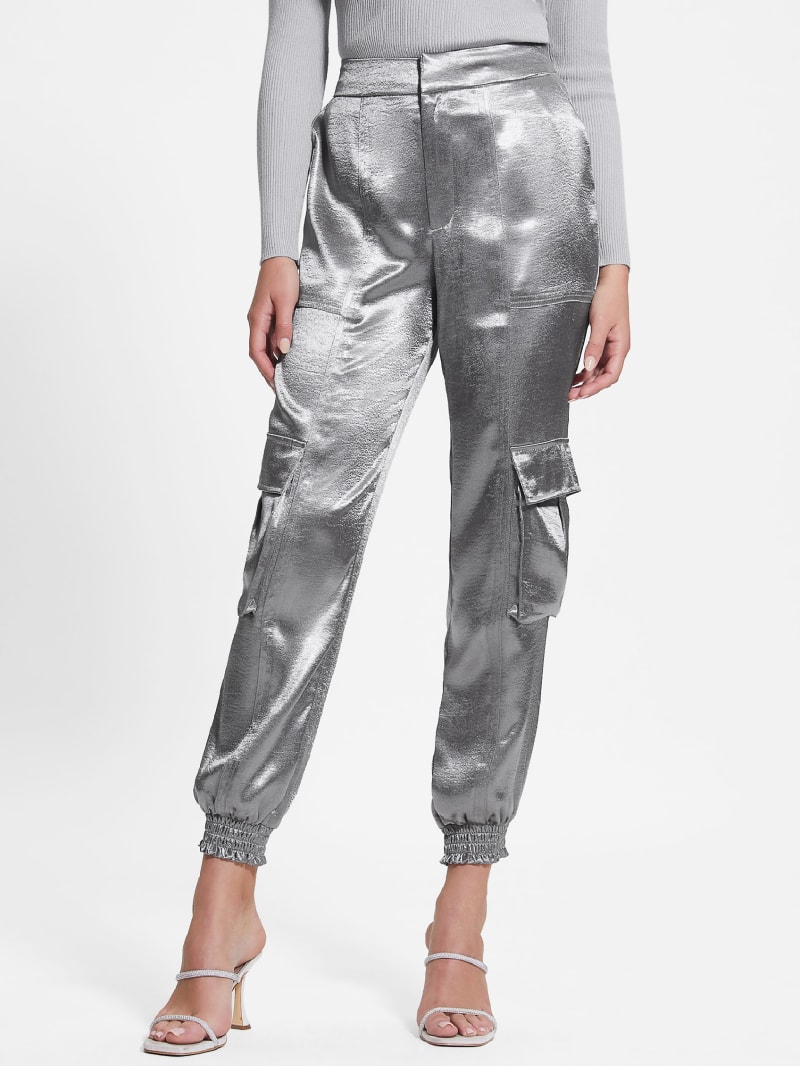 Guess Eco Soundwave Satin Cargo Pants - Metallic