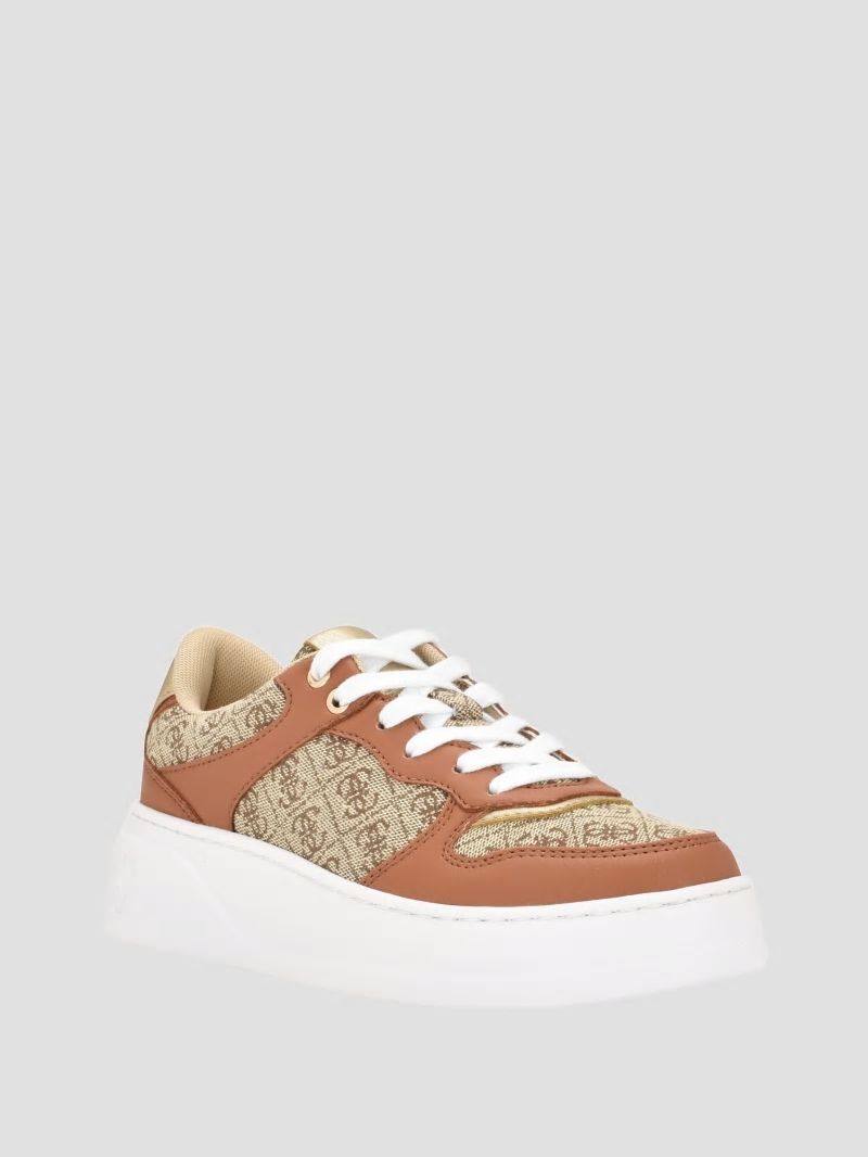 Guess Cleva Logo Low-Top Sneakers - Medium Brown