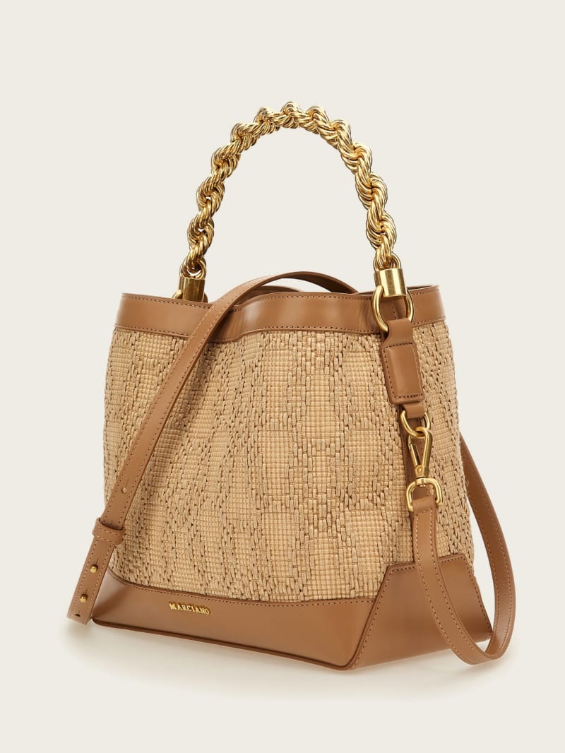 Guess Aida Straw Woven Bucket Bag - White