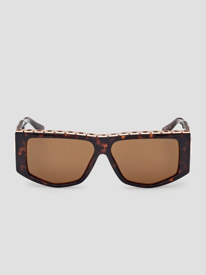 Guess Square G Chain Shield Sunglasses - Tort