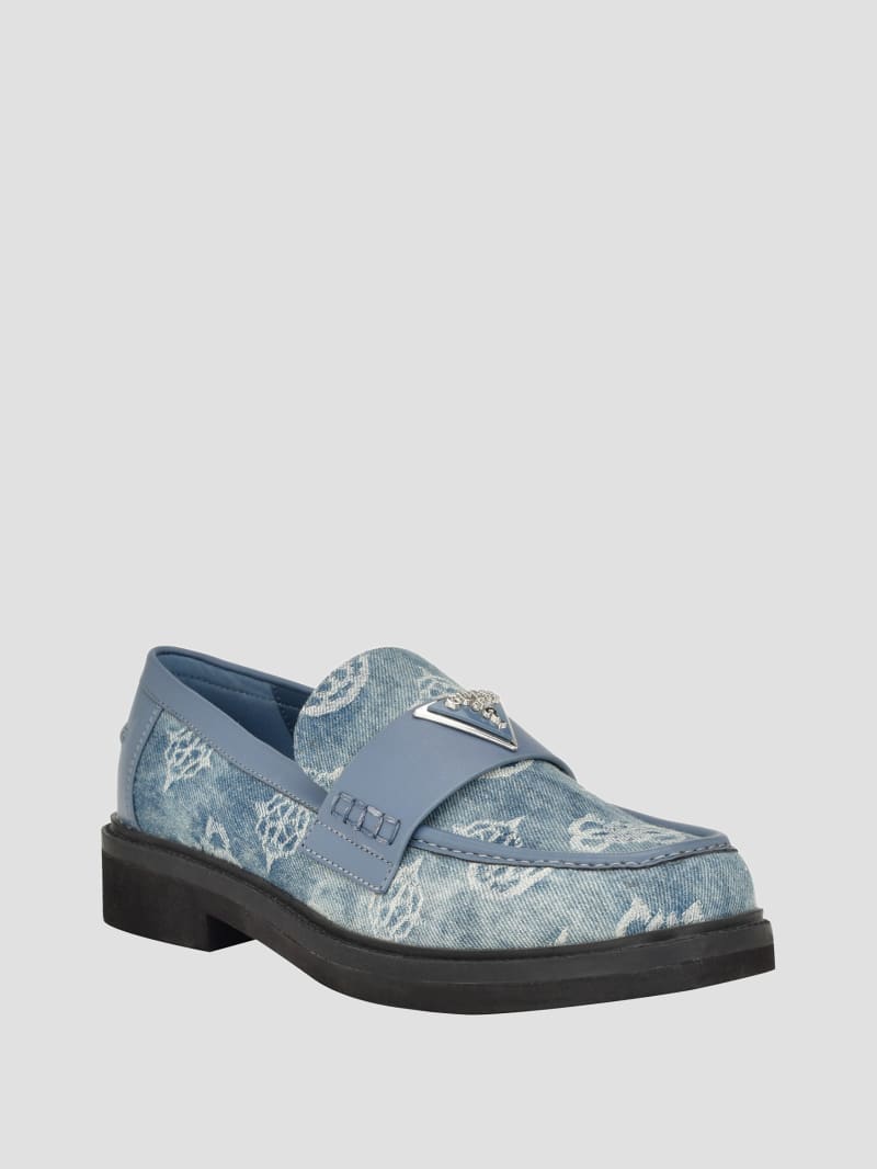 Guess Shatha Denim Peony Triangle Loafers - Denim Tie Dye