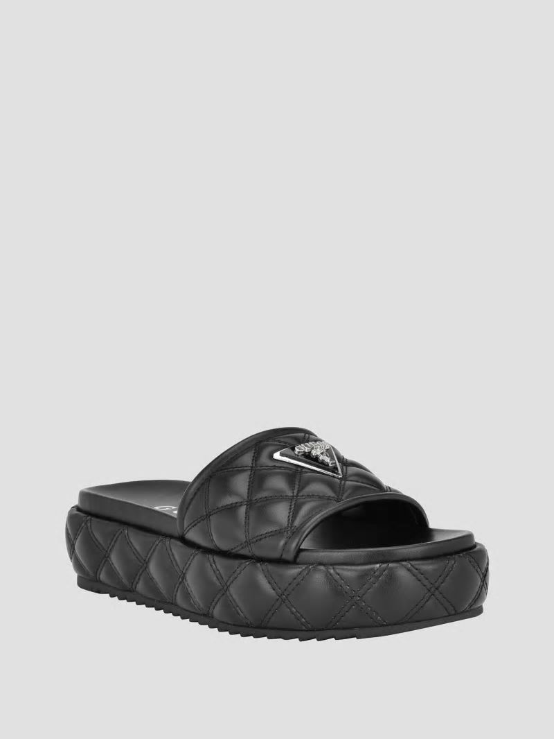 Guess Longo Quilted Flatform Slides - Black 001