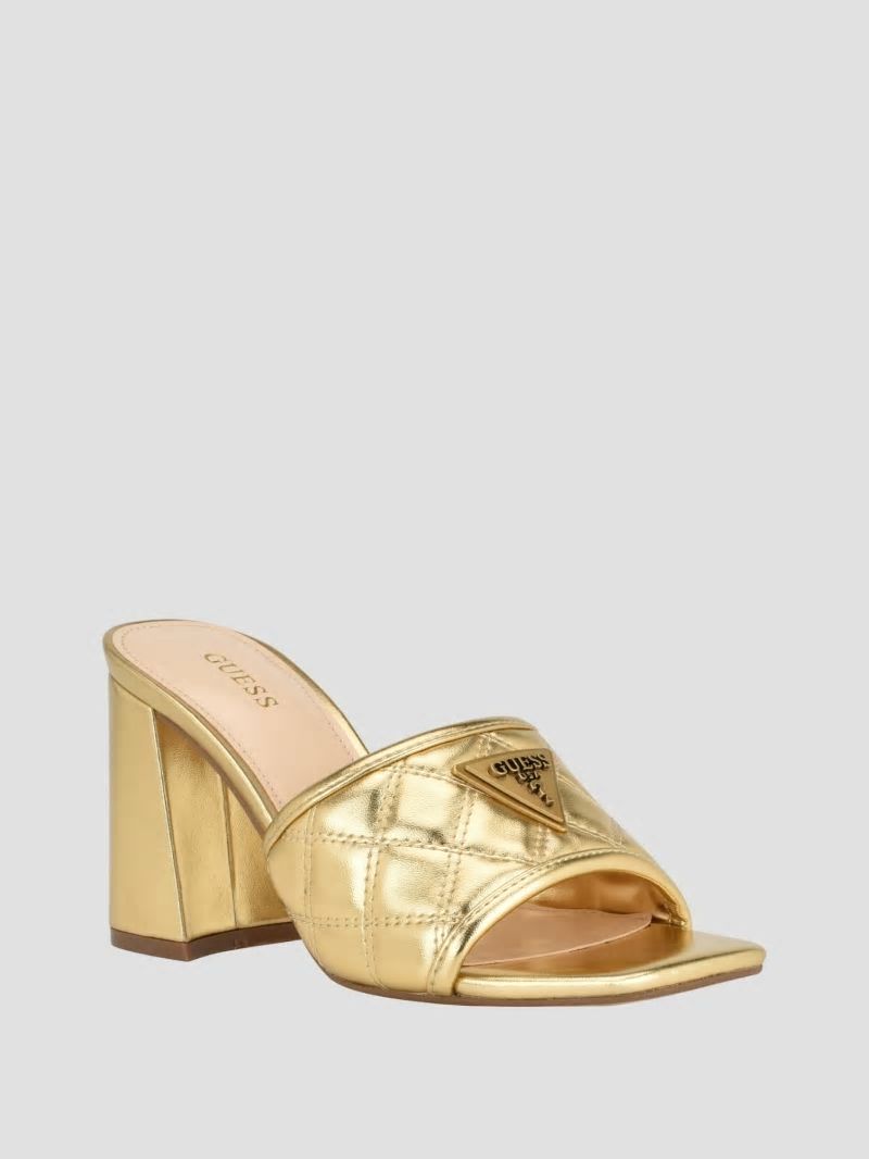 Guess Quilted Block Metallic Heels - Gold