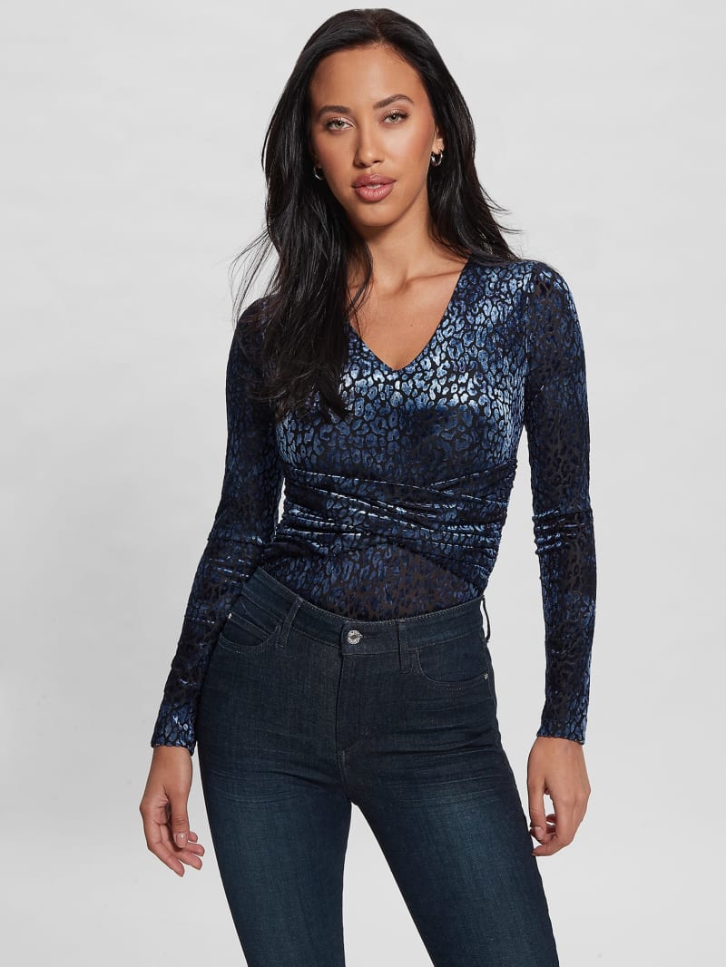 Guess Belinda Velvet Bodysuit - Leo Blackened Blue