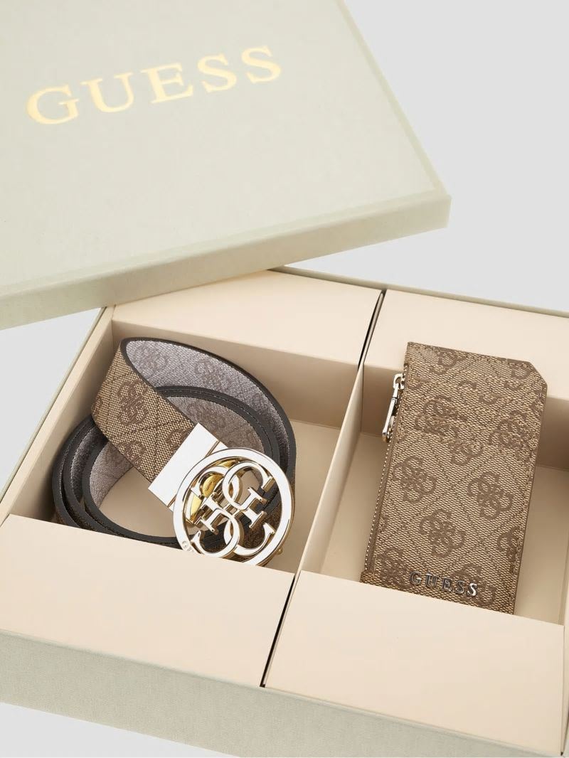 Guess Quattro G Belt and Card Holder Box Set - Latte Logo