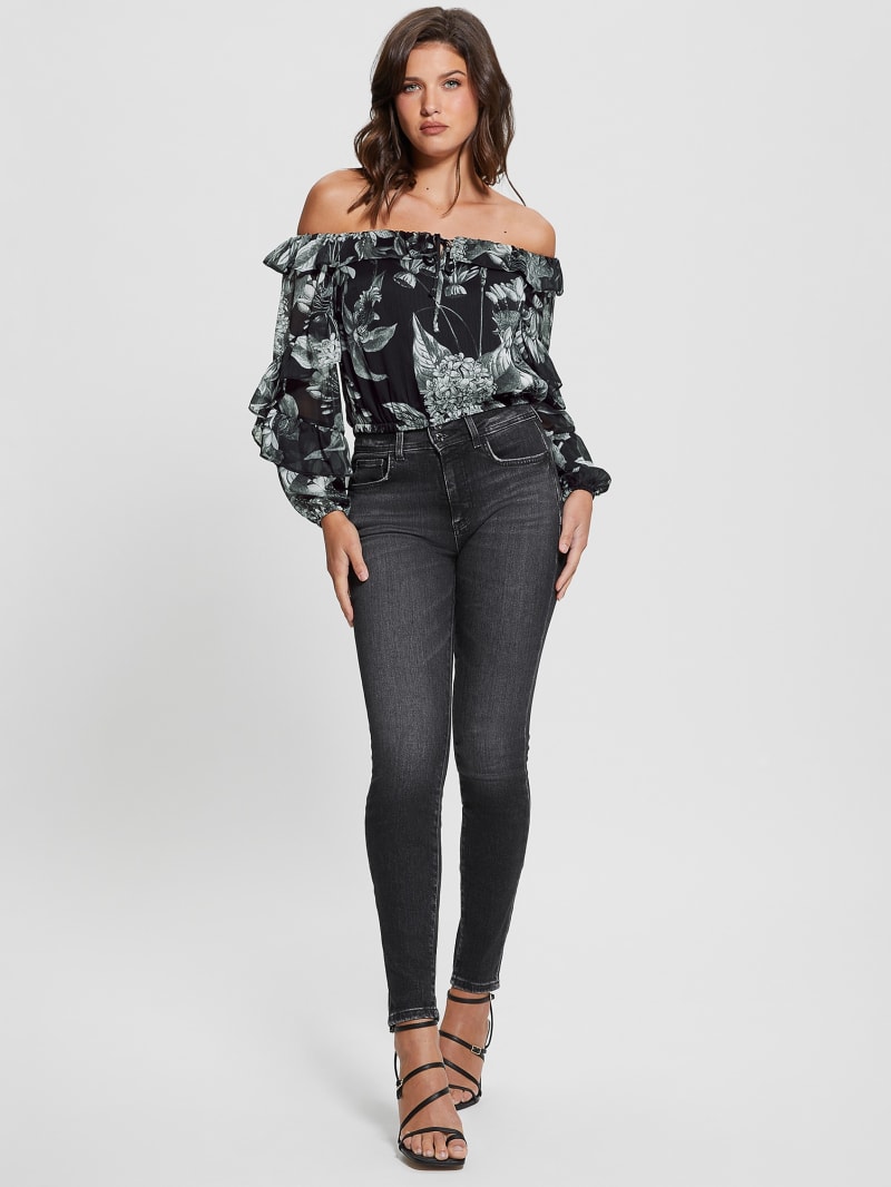 Guess Eco Shani Off-the-Shoulder Top - Phantom Flora Print Black