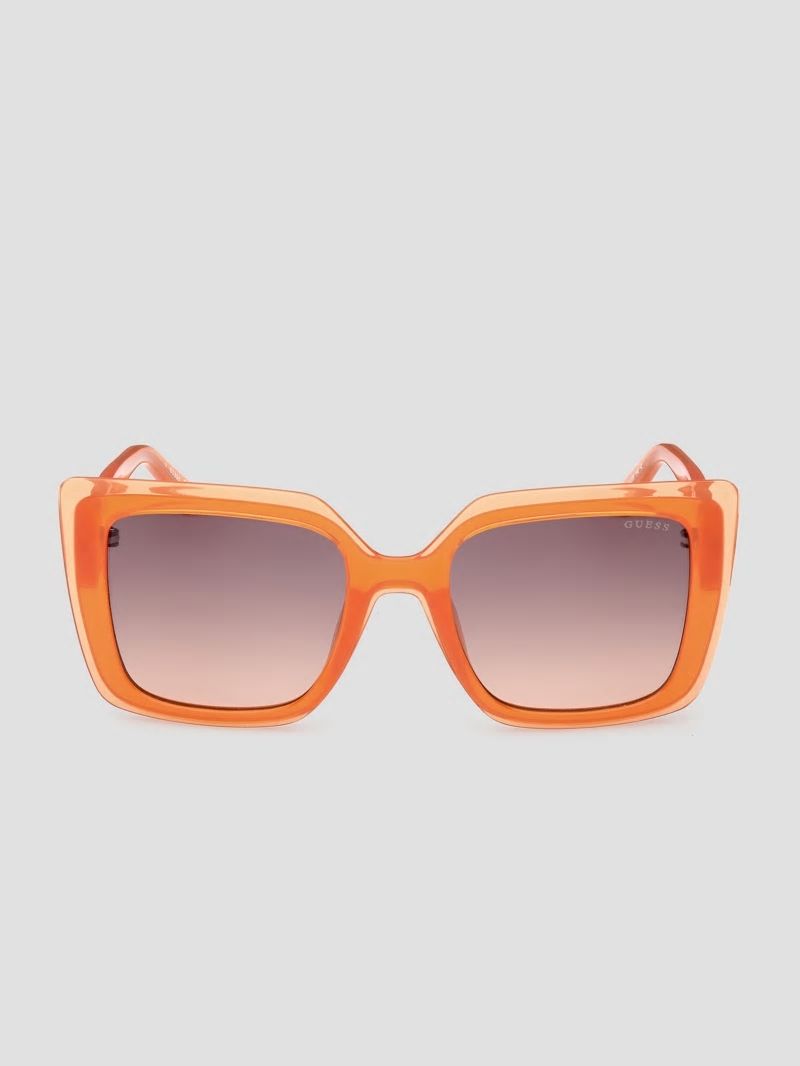 Guess Oversized Square Sunglasses - Neon Orange