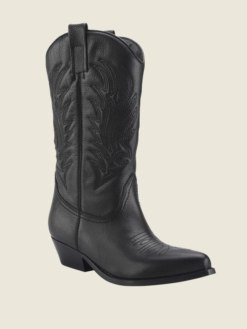 Guess Gallen Leather Cowgirl Boots - Black 001