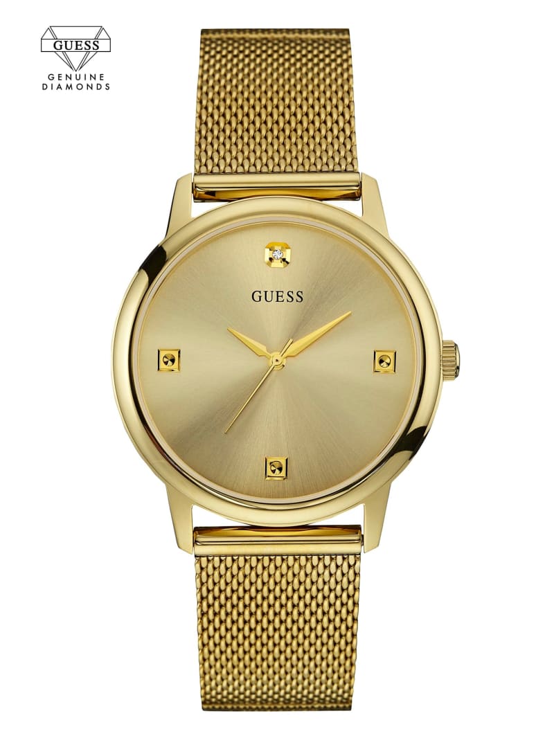 Guess Gold-Tone Slim Mesh Diamond Watch - Gold