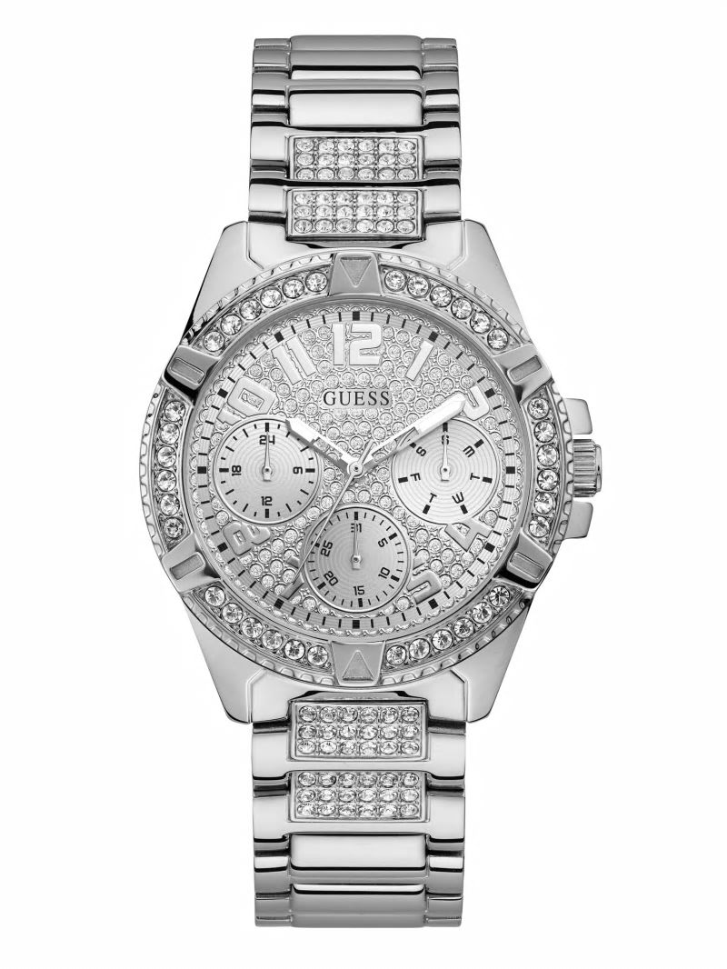 Guess Rhinestone Silver-Tone Multifunction Watch - Silver