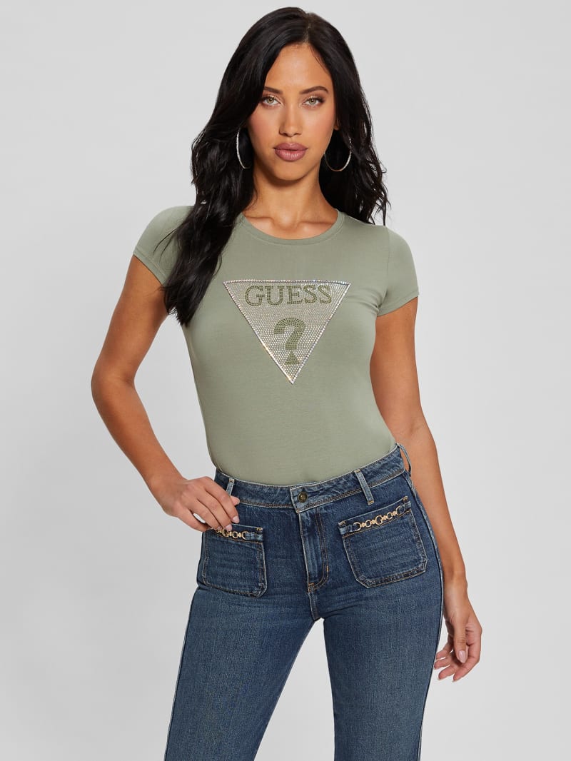 Guess Eco Crystal Triangle Logo Tee - Ocean Sage