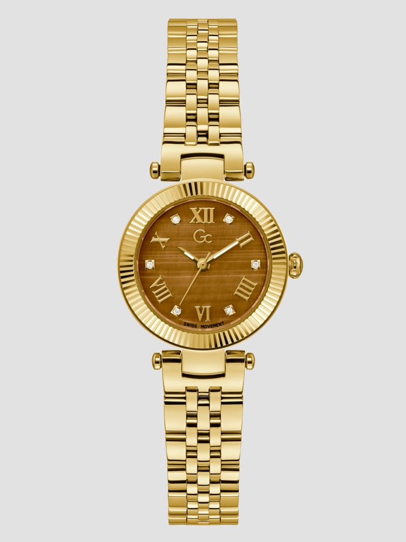 Guess Gc Tiger's Eye Gemstone Analog Watch - Gold