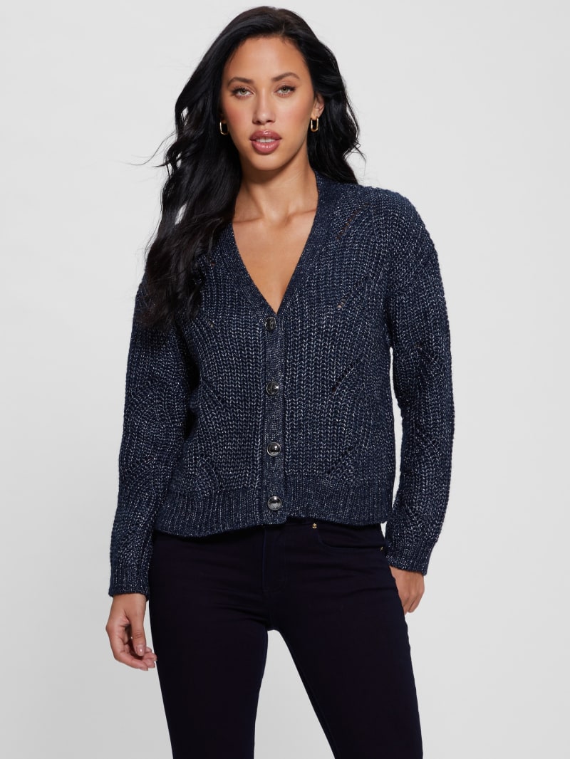 Guess Melanie Cardigan Sweater - Blackened Blue Lurex