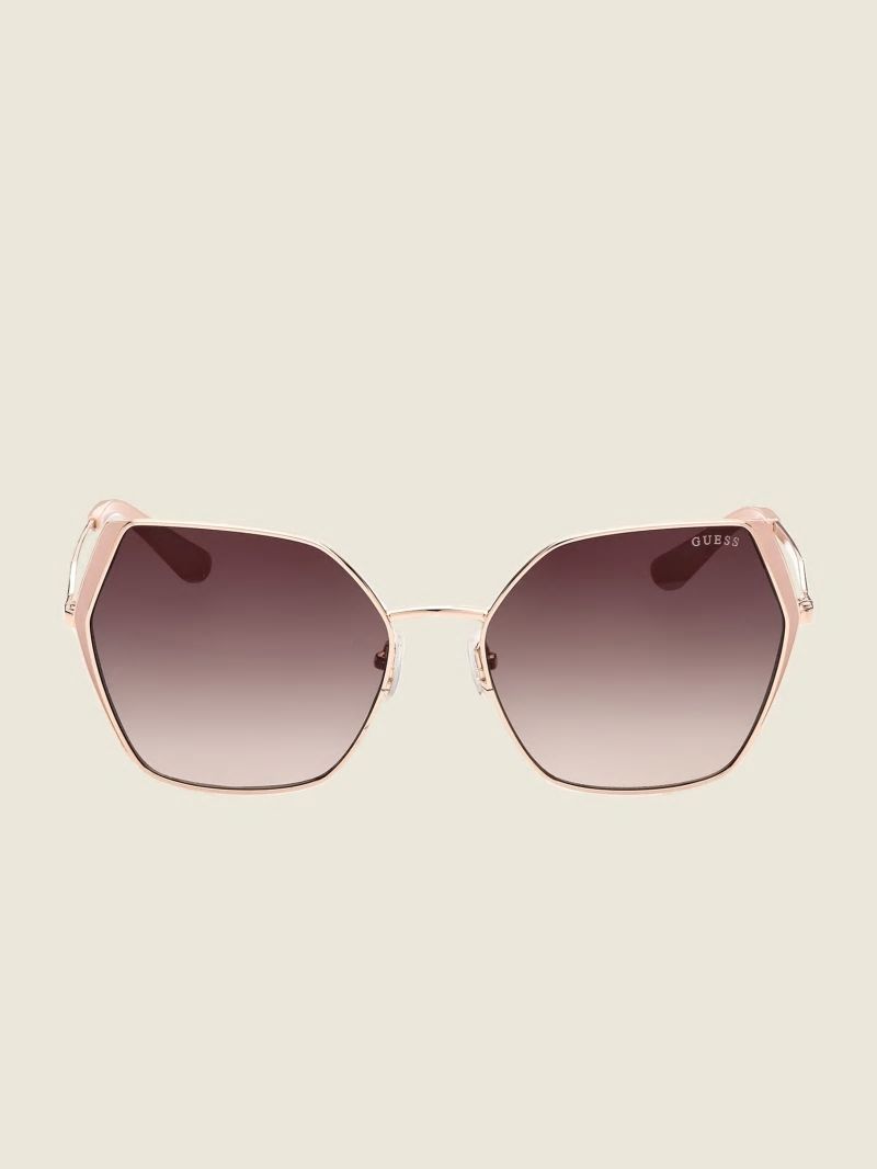 Guess Oversized Metal Geometric Sunglasses - Rosegold