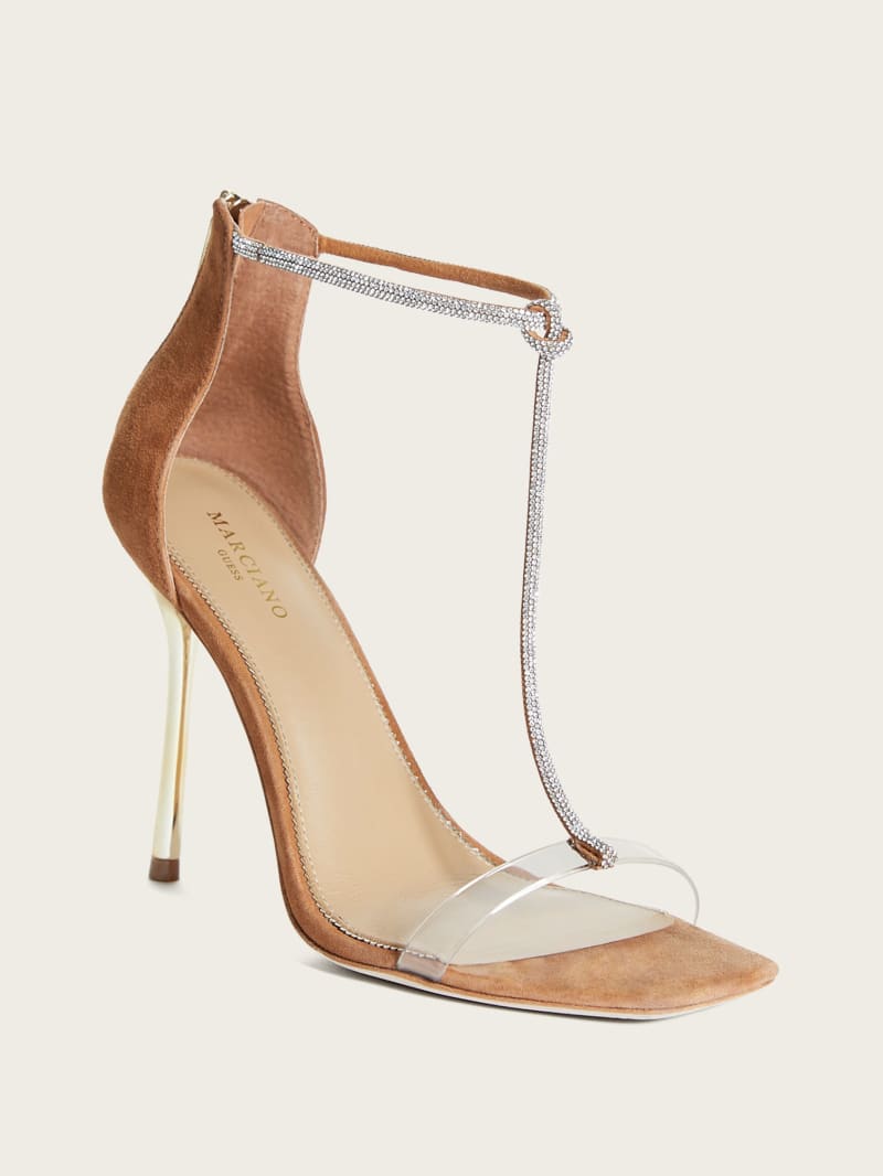 Guess Olivia Embellished Heeled Sandal - Cognac