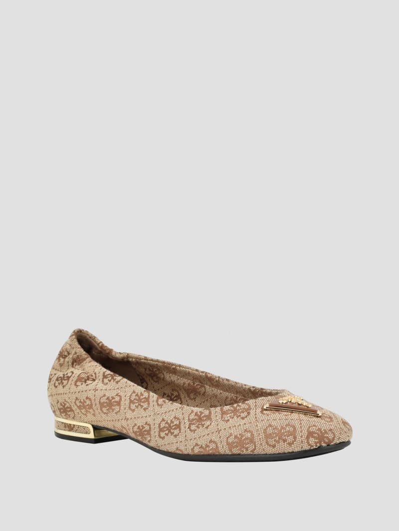 Guess Triangle Brown Logo Ballet Flats - Medium Brown