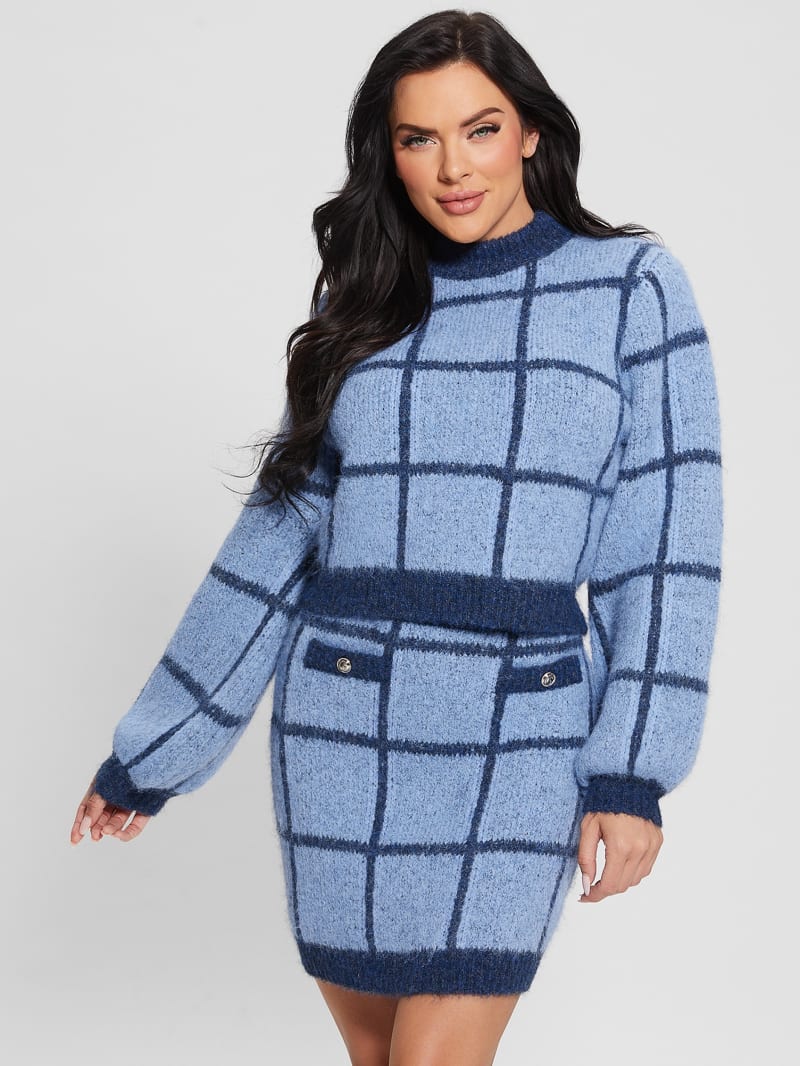 Guess Nadia Plaid Sweater - Blue Check