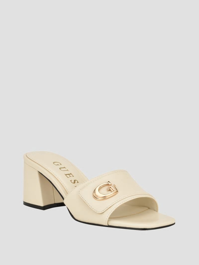 Guess Gallai Block Heel Mules - Ivory 150