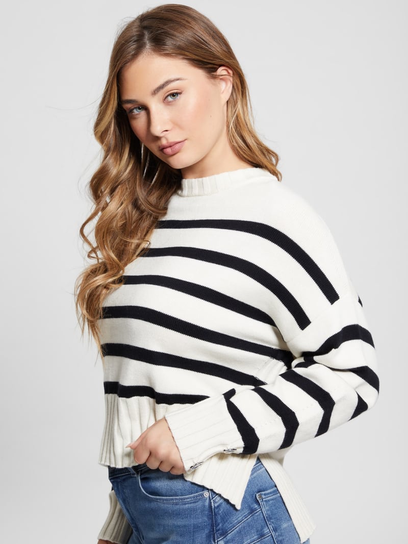 Guess Eco Mirelle Wool-Blend Sweater - White And Black Stripes