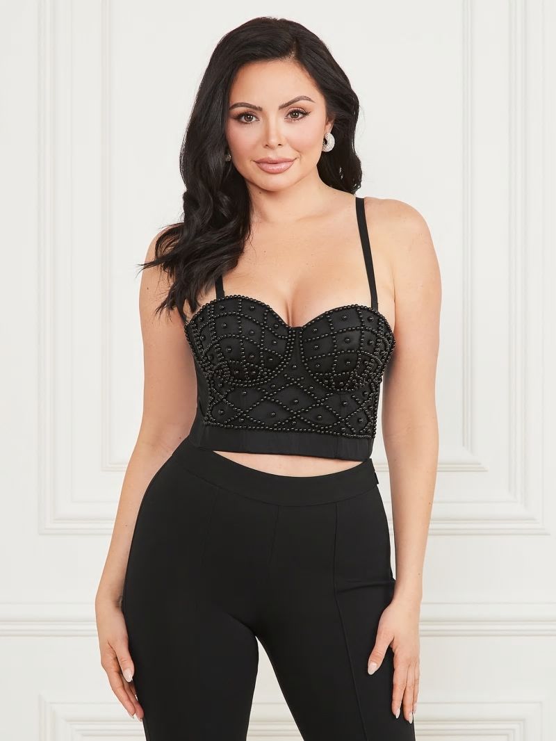 Guess Lea Bustier Top - Jet Black Multi