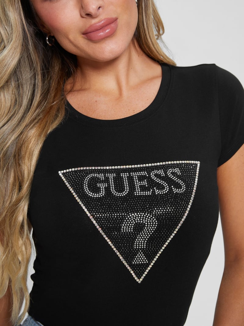 Guess Eco Crystal Triangle Logo Tee - Black