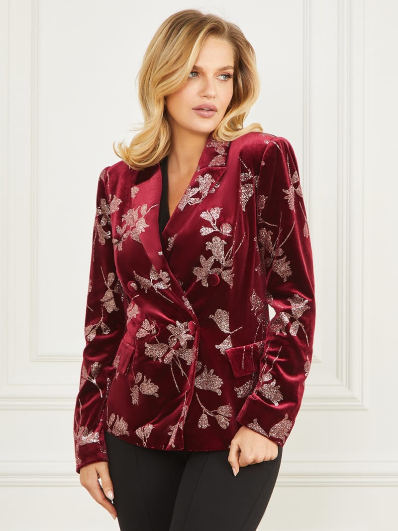 Guess Angelica Velvet Blazer - Purple Petal With Rose Go