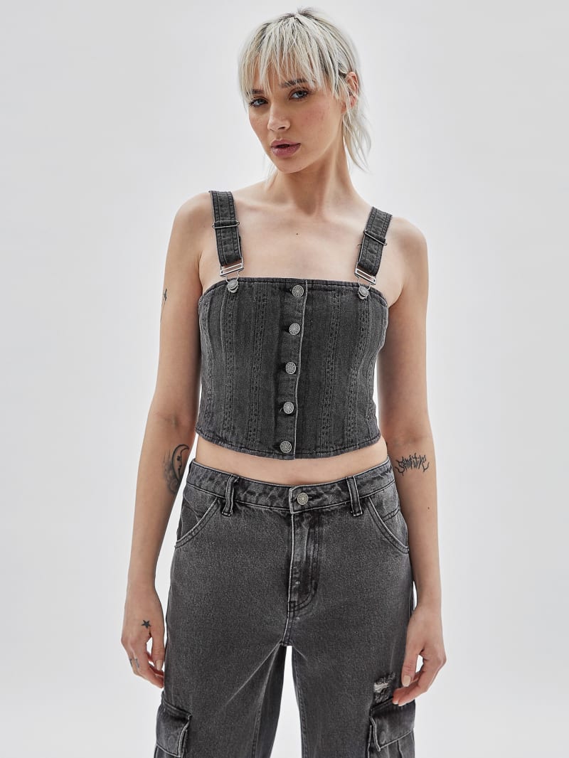 Guess GUESS Originals Bustier Denim Top - Go Washed Grey